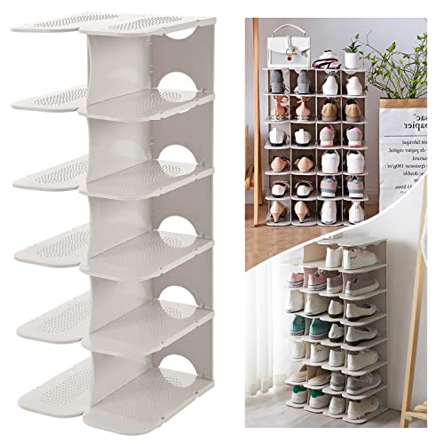 6-Tier Narrow Shoe Rack for Small Entryways, Space-Saving Adjustable Stackable Shelves, Free Standing Shoe Organizer for Closet, Corner, Doorway, White - color: White