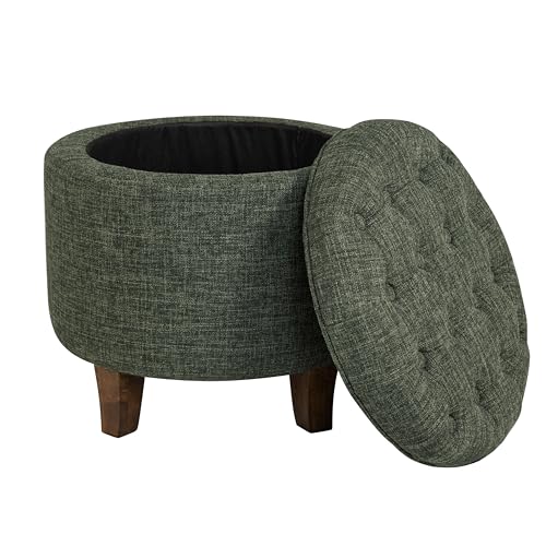HomePop 19" Button Tufted Round Storage Ottoman - Green Clover Fabric - color: Green Clover Fabric
