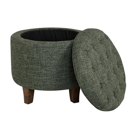 HomePop 19" Button Tufted Round Storage Ottoman - Green Clover Fabric - color: Green Clover Fabric