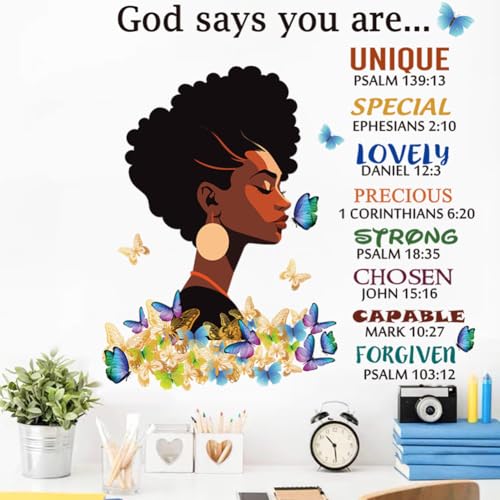 Black Girl Wall Stickers God Says You are Wall Decals Inspirational Quote Wall Decals Removable DIY Peel and Stick Wall Sticker r for Wall Decoration Afro Woman Bedroom