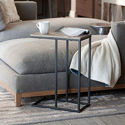 Household Essentials Ashwood Industrial Narrow End Table | Metal C Shaped Frame and Rectangle Faux Wood Top, C Table - color: Ashwood