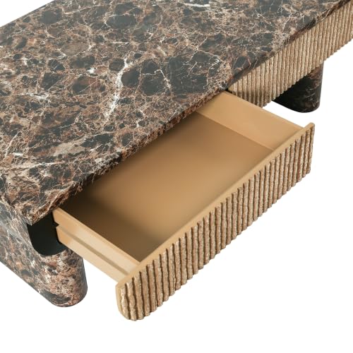 47" Coffee Table with Faux Marble Tabletop with Drawer | Modern Rectangular Center Table for Living Room, Contemporary Tea Table for Apartment,Natural Walnut - color: 47" Coffee Table With Faux Marble Tabletop,walnut
