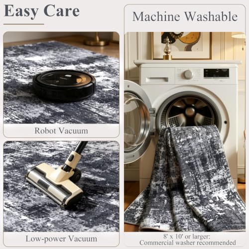 Sasttie 2x6 Runner Rug, Modern Abstract Hallway Rug, Black & White | Ultra-Soft Faux Wool, Machine Washable, Low Pile, Non-Slip, Thin, for Hallway, Entrance, Kitchen, Entryway & Laundry Room - color: Black & White, size: 2' x 6' (Rectangular)