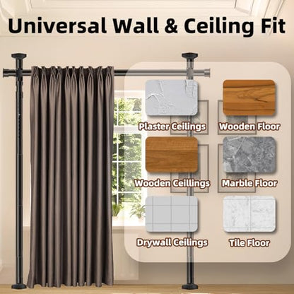 Room Divider, Tension Curtain Rod No Drilling,4-10ft(H) 28-140inch(W) Wall Divider for Room Separation, Heavy Duty Room Partition Separator, Adjustable Folding Privacy Screens,Black