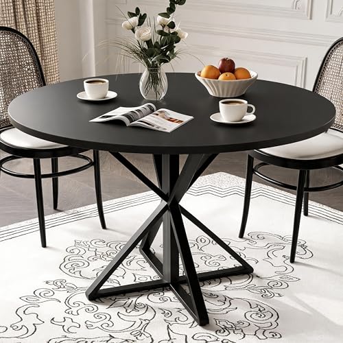 Garvee 47 Inch Round Dining Table for 4-6, Space Saving-Black | Circle Kitchen Table with Pedestal Base, Farmhouse Wooden Dining Table for Small Spaces, Kitchen & Dining Room, Living Room - color: Black, size: K Shape