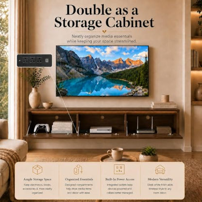 Brown Floating TV Stand Wall Mounted, 65 in Media Console Cabinet | floating tv console for 70-75 inch tv midcentury modern tv stand - color: Brown-f