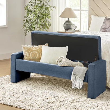 55" Modern Upholstered Storage Bench with Tufted Seat, Fabric Ottoman Bench for Bedroom, Entryway, or Living Room, Soft Close Hinge,Navy - color: Navy
