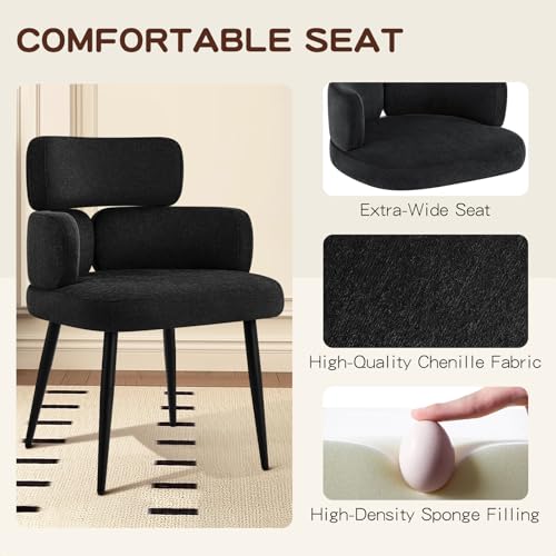 Accent Dining Chair with Arms, Modern Upholstered Side Chair with Soft Fabric Black Metal Legs, Comfy Spacious Seat & Back for Dining Room/Living Room/Bedroom, Black - color: Black, size: Set of 1