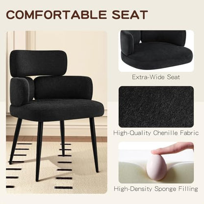 Accent Dining Chair with Arms, Modern Upholstered Side Chair with Soft Fabric Black Metal Legs, Comfy Spacious Seat & Back for Dining Room/Living Room/Bedroom, Black - color: Black, size: Set of 1