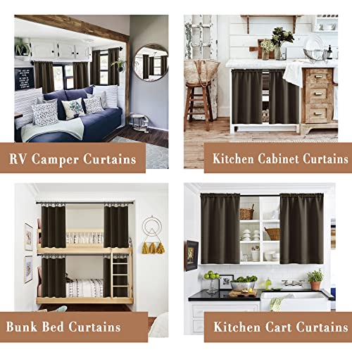 Coffee Brown Curtains for Kitchen Window,Small Blackout Waterproof Western 2 Panels Rod Pocket Cafe Tier Front Back Door Window Covering Shades for Bathroom Bedroom,24 Inches Long,Dark Chocolate - color: Chocolate Brown, size: 30"W x 24"L (Pack of 2)