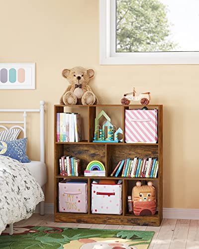 VASAGLE Bookcase Freestanding Storage Unit, 11 x 35.4 x 39.4 Inches | Bookshelf used horizontally, vertically, upside down, Rustic Brown, CUSTOS Collection, ULBC55BX - color: Rustic Brown, size: 8 Cubes (11"D x 39.4"H), style: 1 Pack