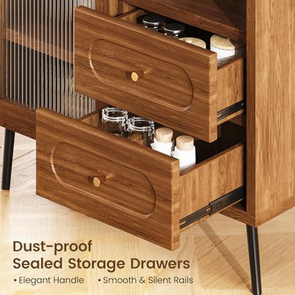 Wood Sideboard Cabinet - Slim Side Board Buffet Cabinet with Storage, Small Accent Credenza with Drawers and Door, Modern Coffee Bar Table for Kitchen, Dining Room, Entryway, Living Room - color: Walnut