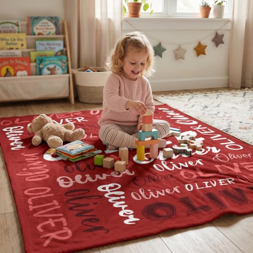 Personalized Blanket with Name, Custom Name Blanket Gifts for Kids Adults Boys Girls Teen, Soft Customized Fleece Flannel Throw for Bedroom Living Room, Birthday Christmas - color: Red