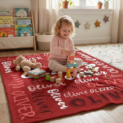 Personalized Blanket with Name, Custom Name Blanket Gifts for Kids Adults Boys Girls Teen, Soft Customized Fleece Flannel Throw for Bedroom Living Room, Birthday Christmas - color: Red