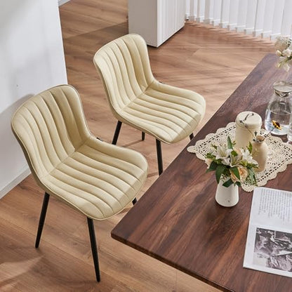 YOUNUOKE Dining Chairs Set of 2 Mid-Century Modern Kitchen Chairs Beige | Faux leather upholstered with Back, fits dining living waiting room guest reception. Waterproof easy to clean assemble, 300lb - color: Beige