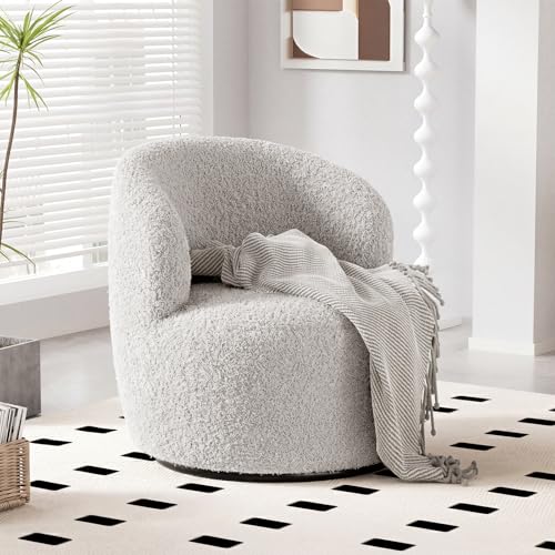 FiveWillowise Swivel Accent Chair, 360° Small Round Barrel Chairs, Modern Cozy Sherpa Padded Armchair for Living Room, Bedroom, Waiting Room, Office, Light Grey - color: Light Grey, size: 1 PC
