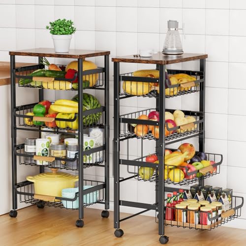 Storico 5-Tier Rolling Utility Cart Kitchen Storage Cart | Large Capacity, Sturdy Wheels, Wooden Tabletop, Perfect for Kitchen, Bathroom, Laundry room
