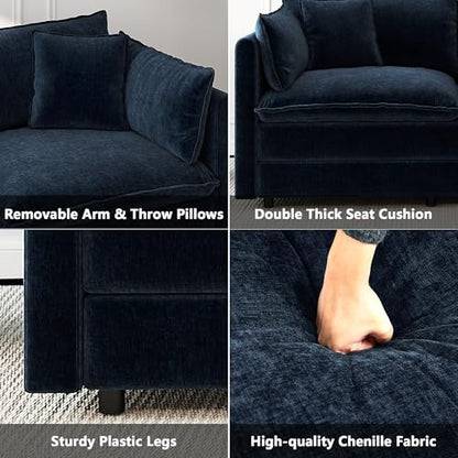 Aoowow Modular Sectional Sofa Modern Convertible Loveseat Couch,77.16 Inch Deep 2-Seater Sofas Comfy Chenille Cloud Sofas and Couches with Pillows for Living Room Apartment（Blue） - color: Blue, size: 2 Seat