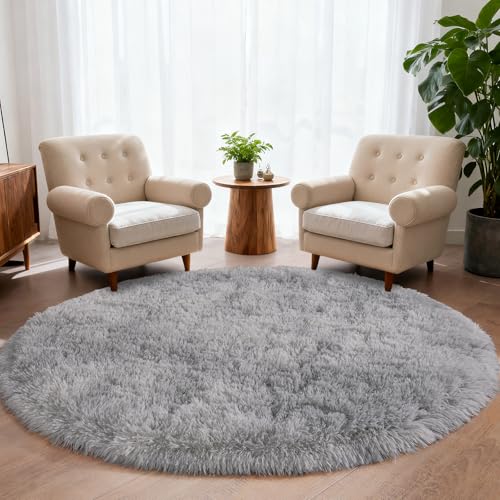 4ft Non-Slip Fluffy Round Rugs, Plush High Pile Carpets Shaggy Circle Rugs | Small Gray Tie-Dyed Rug Fuzzy Ultra Soft Carpets Modern Shag Rugs for Living Room Bedroom Dining Room Kids Room Home Decor - color: Gray Tie-dyed, size: 4' (Round)