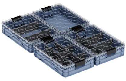 Quarter Crate 4-Pack Stackable Storage Bins, Navy Gray | Polypropylene, 14 dividers included, 19.16x12.75x4.57 in, over 1000 lb stack, lids sold separately - color: Navy Gray