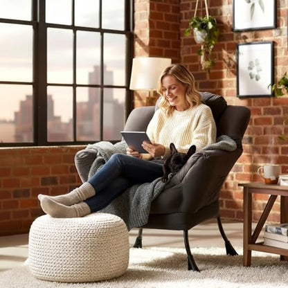 Lazy Chair, Comfy Reading Accent Chair for Bedroom, Darkgrey | Comfy Bedroom Accent Chair with Washable Removable Cover and extra throw pillowfor Living Room Dorm - color: Darkgrey-single