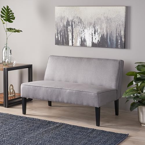 50" Grey Small Loveseat Sofa | Comfy Mini Fabric Sofa Couch for Small Spaces, 2 Seater Armless Sofa with Solid Wood Legs for Living Room, Dorm, Office - color: Grey