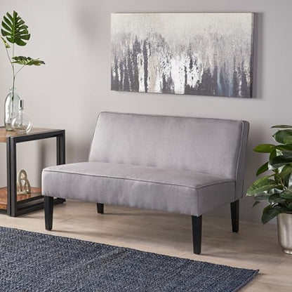50" Grey Small Loveseat Sofa | Comfy Mini Fabric Sofa Couch for Small Spaces, 2 Seater Armless Sofa with Solid Wood Legs for Living Room, Dorm, Office - color: Grey