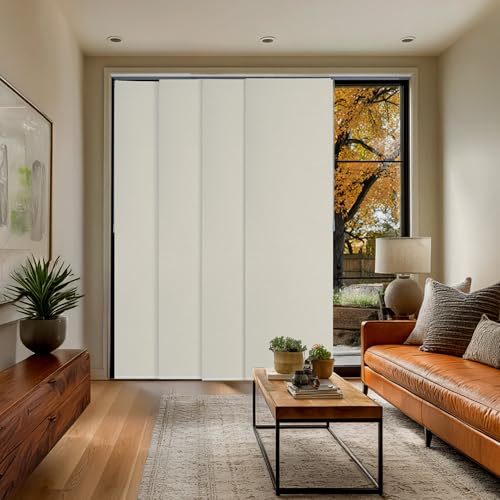 CHICOLOGY Panel Track Blinds, Ivory, 86"x96", Cordless, Sliding Glass Door | 4 Fabric Panels, Fits 46–86″ Wide, Wall/Ceiling Mount, Room Divider Ready, Height Trimmable, Child & Pet Safe - color: Movie Night Ivory