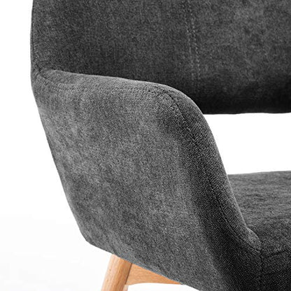 Desk Chair No Wheels Vanity Chair Comfy Accent Chair for Living Dining Room Bedroom Home Office Mid Century Modern Upholstered Armchair with Wood Legs (Charcoal, 1) - color: Charcoal
