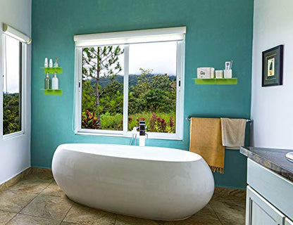 OAPRIRE 9 Inch Floating Wall Shelves Set of 2 - Personalize Expand Wall Space - Acrylic Small Wall Shelf for Bathroom, Bedroom, Living Room, Office, with Cable Clips - Clear Green | Strong Tape Adhesive Wall Shelf, Easy Installation, Hole Design with Cabl