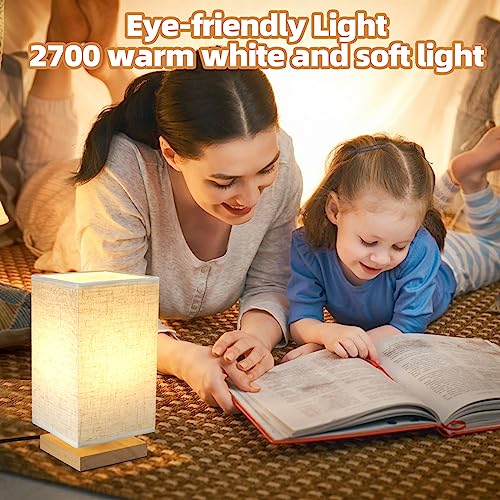 Small Square Bedside Table Lamp for Bedroom set of 2,Minimalist Wood Base & Round Fabric Shade,Mini Cute Cozy Warm Nightstand Boho Lamp, Study Desk Night Stand Light for Room,Dorm,Nursery,Living Room - size: Square - Set of 2