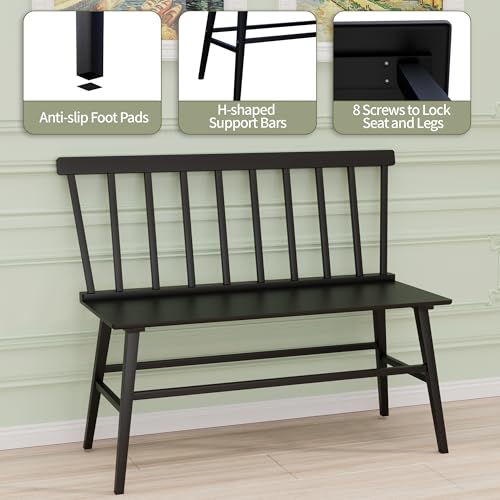 APRTAT Bamboo Entryway Bench, Dining Bench with Spindle Back (Black) | Natural Bamboo & H-Shaped Support, Spindle Back, Ideal for entryways, bedrooms, outdoor settings, Easy Assembly & Clean - color: Black, style: Without Arms