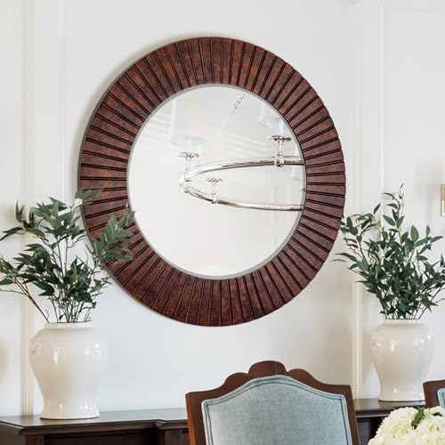 36'' Circle Mirror with Wood Frame, Large Decorative Mirror for Living Room, Farmhouse Bathroom Mirrors with Bronze Groove Finish for Entryway, Bedroom - color: Bronze, size: 36"L x 36"W