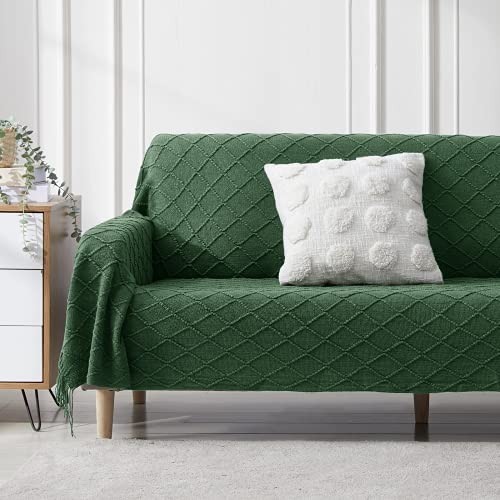 BOURINA Green Throw Blanket 50x90 Inch Boho Knitted Soft Throw Sofa Blanket | Knitted Throw Blanket 50x90 Inches, Soft Lightweight Boho Weave Throw Decorative Couch Blanket for Living Room Bed Runner - color: Green, size: 50"x90"