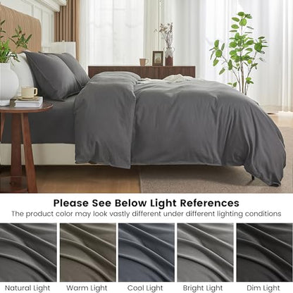 BISELINA French Linen Duvet Cover Set 2pcs with Hidden Zipper Closure Natural Flax Cotton Blend Solid Color Soft Breathable Luxury Farmhouse Bedding - Twin Size, Dark Grey - color: Dark Grey, size: Twin