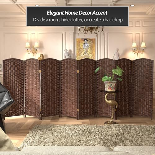 Red Lantern 4 ft. Short Diamond Weave Fiber Folding Screen - Dark Mocha - 8 Panel - color: Dark Mocha, size: 8 Panel