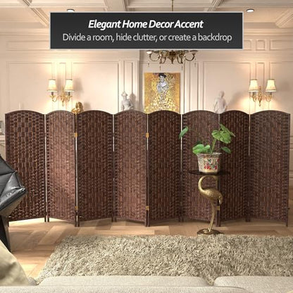 Red Lantern 4 ft. Short Diamond Weave Fiber Folding Screen - Dark Mocha - 8 Panel - color: Dark Mocha, size: 8 Panel