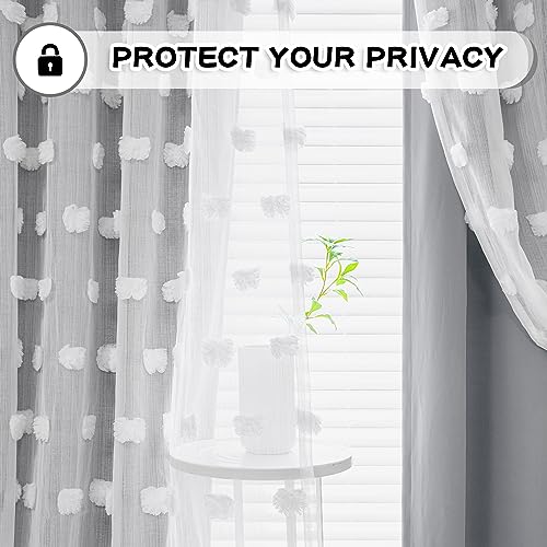 MYSKY HOME Grey Curtains for Bedroom - 54 Inch Long, Double Layer, White Pom Pom, Sheer, Grommet, Darkening, Small Window, 2 Panels, 52 x 54 in - color: Grey, size: 52"W x 54"L (Pack of 2)