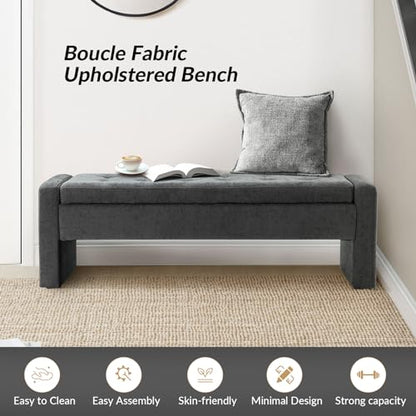 55" Modern Upholstered Storage Bench with Tufted Seat, Fabric Ottoman Bench for Bedroom, Entryway, or Living Room, Soft Close Hinge,Charcoal - color: Charcoal