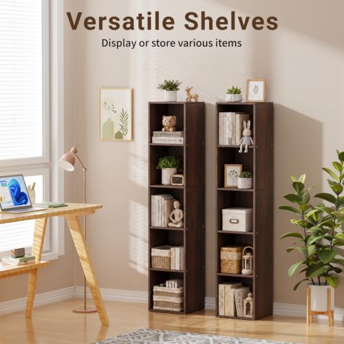 5 Cube Walnut Book Shelf, Tall Bookcase for Home Office Bedroom Living Room - color: Walnut, size: 5 Cube