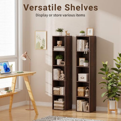 5 Cube Walnut Book Shelf, Tall Bookcase for Home Office Bedroom Living Room - color: Walnut, size: 5 Cube