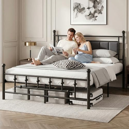 Velvet Upholstered Queen Bed Frame with Headboard | 14-inch Underbed Storage, 13 Metal Slats, 9 Support Legs, Noise-dampening Strips, No Box Spring Needed - size: Queen
