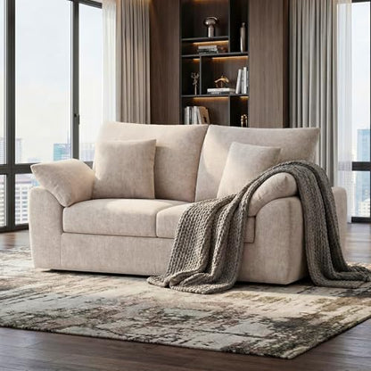 MALOL 75.6" Cloud Boneless Sofa, Loveseat Couches with 4 Pillows, Modern Living Room 2 Seater Sofa for Small Space, Apartment, No Assembly, Camel - color: New Camel, size: 75.6"