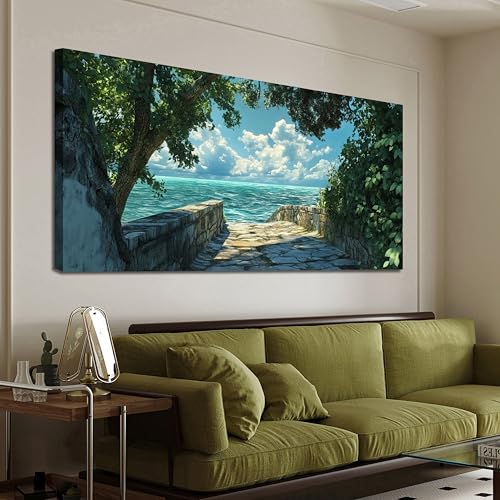 Canvas Wall Art Decor Coastal Wall Art Pictures for Living Room Canvas Art Wall Decor Landscape Natural Wall Art Prints Green Blue Artwork for Walls Seaside Art Work for Home Office Decor 20"x40" - color: TB-Q, size: 40"L x 20"W