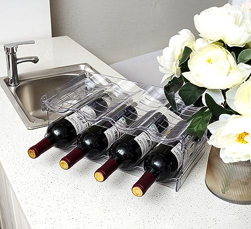 2 Pack Stackable Wine and Water Bottle Holder Free-Standing Fridge Wine Bottle Organizers Clear Plastic Water Bottle Holder for Cabinet,Refrigerator,Pantry,Kitchen Countertops,Holds 8 Bottles - size: 2 Tier-Holds 8 Bottles