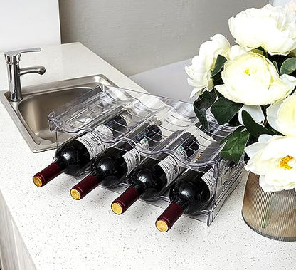 2 Pack Stackable Wine and Water Bottle Holder Free-Standing Fridge Wine Bottle Organizers Clear Plastic Water Bottle Holder for Cabinet,Refrigerator,Pantry,Kitchen Countertops,Holds 8 Bottles - size: 2 Tier-Holds 8 Bottles