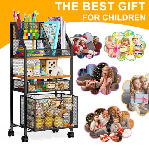 Rolling Cart with Drawers Metal Moving Craft Storage Cart with Lockable Wheels Wood&Mesh Rolling Utility Organizer Filing Cabinets for Home Office Classroom Organization(31 * 15 * 10 Inch)