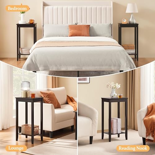 Topeakmart Tall Narrow Side Table, 2-Tier Espresso Nightstand with Storage | Sturdy MDF and Pinewood End Table, Extra Tall and Slim for a Small Bedroom or Living Room, With Shelf and Easy Assembly