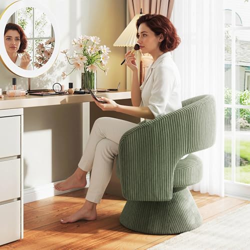 HOMCOM 360° Swivel Accent Chair Corduroy Upholstered Barrel Chair Green | Modern Armchair, Thick Padding, Living Room, Bedroom, Reading Room