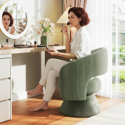 HOMCOM 360° Swivel Accent Chair Corduroy Upholstered Barrel Chair Green | Modern Armchair, Thick Padding, Living Room, Bedroom, Reading Room